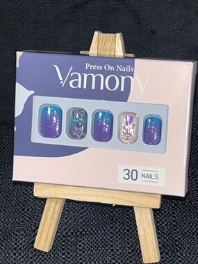 Vamony Mermaid Press On Purple Blue Glitter Shell Starfish Beach Nails 30pcs